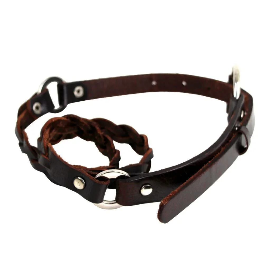 SKINNY STUDS WOVEN BROWN REAL LEATHER 5/8